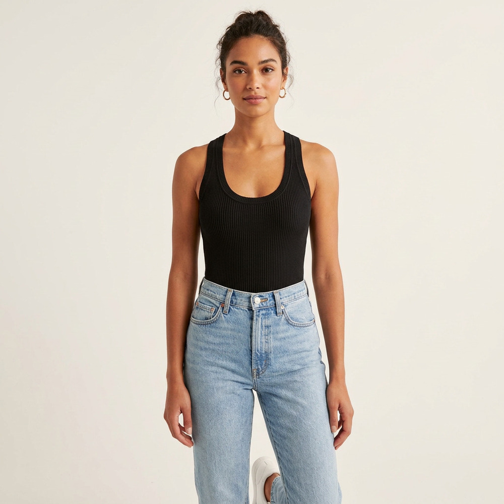 Wild Fable Black Ribbed Racerback Tank Top M